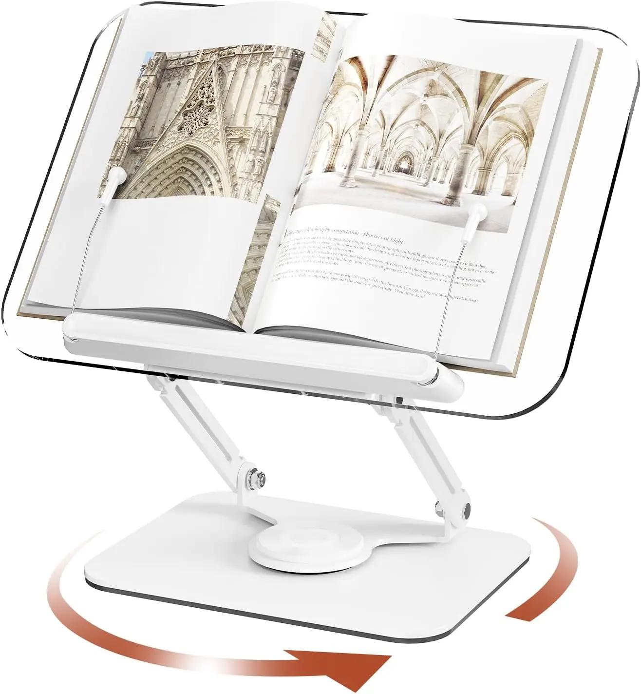 Adjustable Acrylic Book Stand, 360° Rotating Reading Holder with Page Clips, Foldable Desktop Riser for Cookbook, Tablet, Laptop
Adjustable Acrylic Book Stand, 360° Rotating Reading Holder with Page Clips, Foldable Desktop Riser for Cookbook, Tablet, Laptop