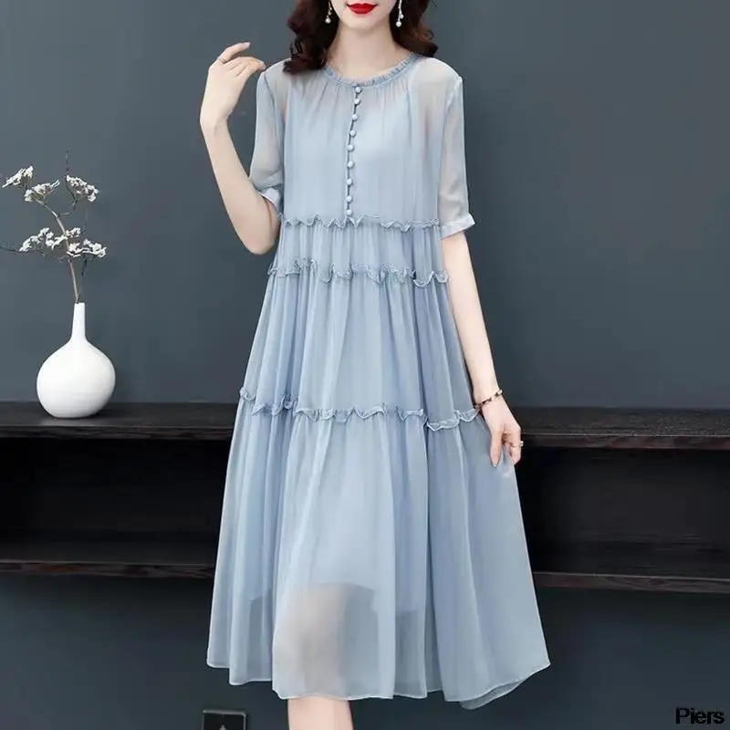 Women Vintage Chiffon Collar Party Dress Summer Fashion Three Quarter Sleeve Long Dress Casual Ladies Loose Sexy Midi Skirt
Women Vintage Chiffon Collar Party Dress Summer Fashion Three Quarter Sleeve Long Dress Casual Ladies Loose Sexy Midi Skirt