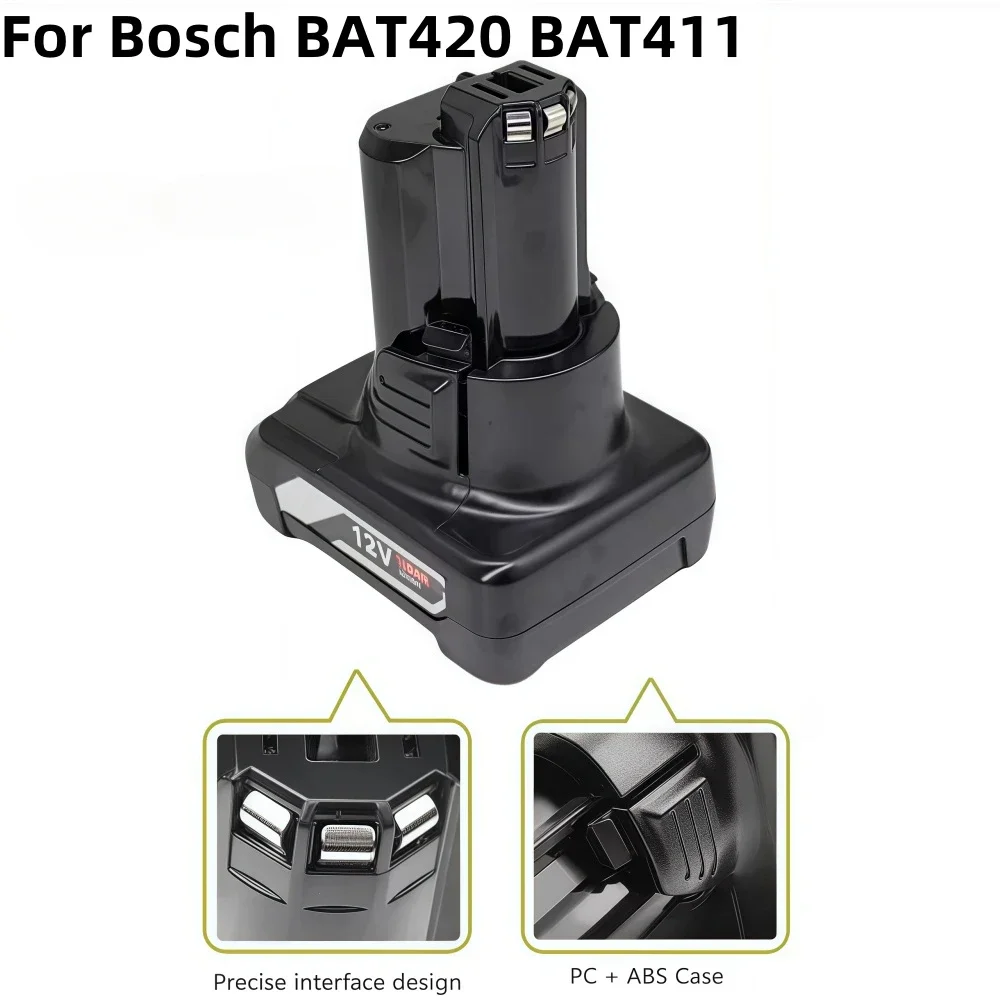 For Bosch 12V/10.8V Cordless Power Tools (BAT411, BAT420, GBA 12V) - GBA12V 6000mAh Li-ion Replacement Battery.
For Bosch 12V/10.8V Cordless Power Tools (BAT411, BAT420, GBA 12V) - GBA12V 6000mAh Li-ion Replacement Battery.