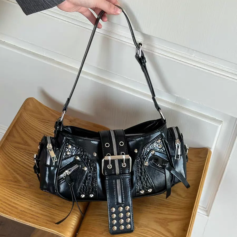 Y2k женская сумка в стиле ретро, изысканный дизайн с заклепками и молнией, модная новая высококачественная женская сумка подмышками, мотоциклетная сумка через плечо
Y2k женская сумка в стиле ретро, изысканный дизайн с заклепками и молнией, модная новая высококачественная женская сумка подмышками, мотоциклетная сумка через плечо