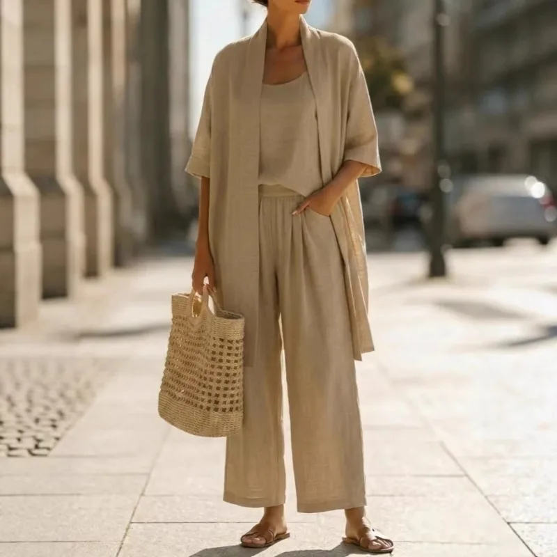 A New Summer Straight-leg Solid Color Travel and Vacation Three-piece Set Comfort Casual Elegant Style From Europe and America
A New Summer Straight-leg Solid Color Travel and Vacation Three-piece Set Comfort Casual Elegant Style From Europe and America