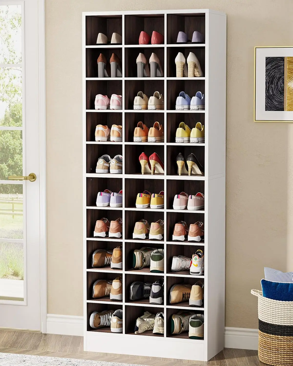 Tribesigns 10-Tier Shoe Storage Cabinet, White and Brown Wooden Shoe Rack with 30 Cubbies, Freestanding Tall Entryway S
Tribesigns 10-Tier Shoe Storage Cabinet, White and Brown Wooden Shoe Rack with 30 Cubbies, Freestanding Tall Entryway S