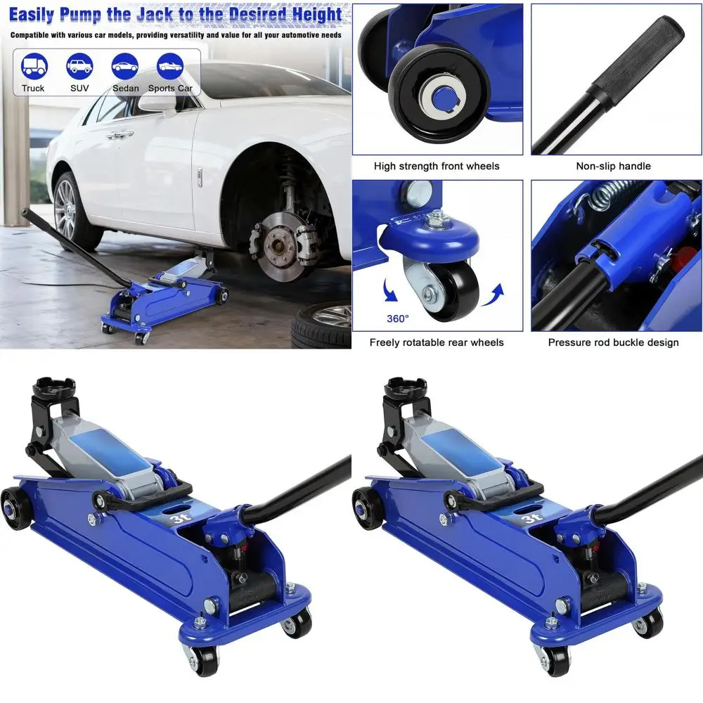 Домкрат гидравлический напольный усиленный 3-тонный с колесами, диапазон подъема 5-15,2 см, подходит для легковых автомобилей, грузовиков и внедорожников, синяя стальная рама
Домкрат гидравлический напольный усиленный 3-тонный с колесами, диапазон подъема 5-15,2 см, подходит для легковых автомобилей, грузовиков и внедорожников, синяя стальная рама