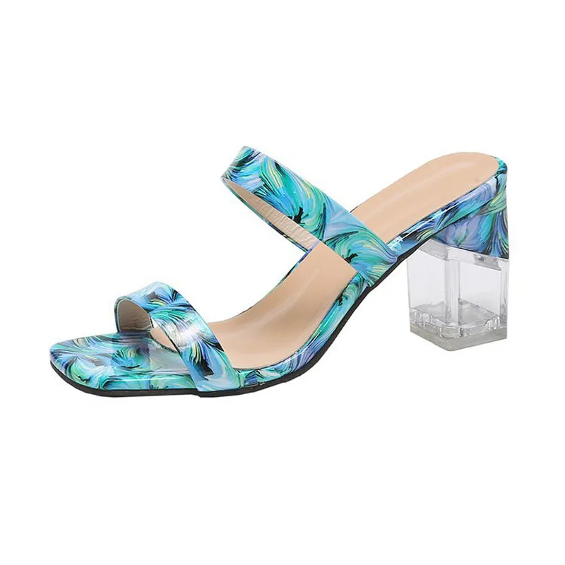 Fashion Print Women Slippers Outside Transparent High Heels Slip On Sandals Women Summer Square Toe sandalias de mujer WSH5072 
Fashion Print Women Slippers Outside Transparent High Heels Slip On Sandals Women Summer Square Toe sandalias de mujer WSH5072