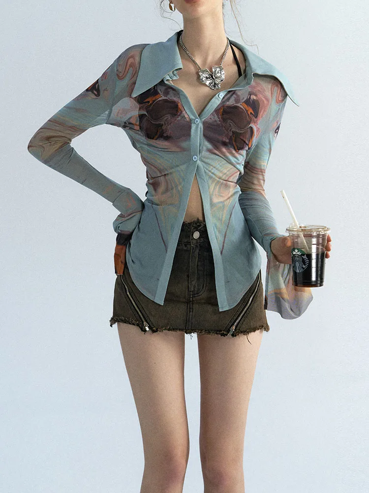 Tie-dye Shirt Women Long Sleeve Crop Top Button Blouse Women Tops Spring Summer Y2k Shirts 2023
Tie-dye Shirt Women Long Sleeve Crop Top Button Blouse Women Tops Spring Summer Y2k Shirts 2023