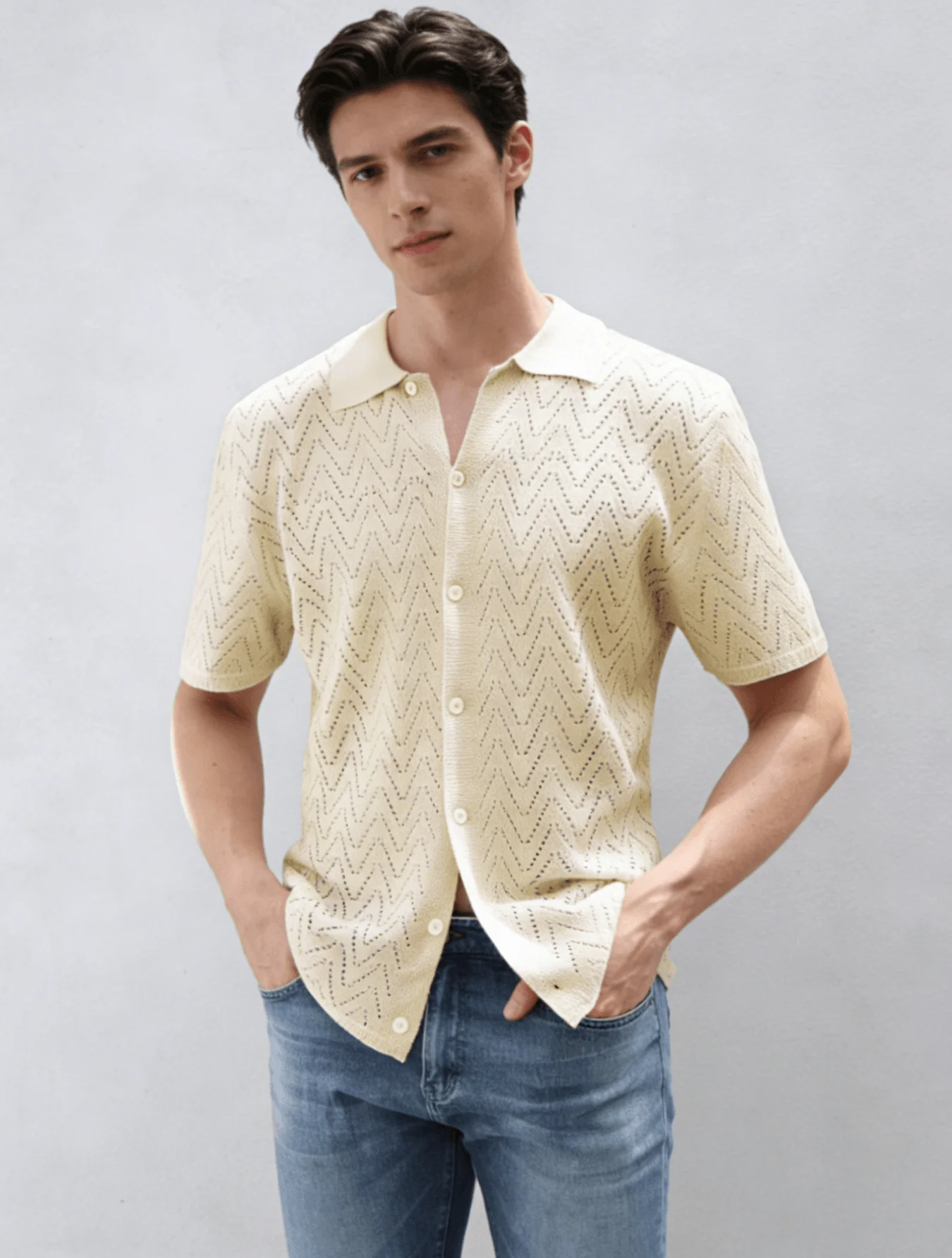 Men's Summer Hollow Out Knitted Shirt Cuban Collar Button Up Short Sleeve Breathable Casual Cardigan Top
Men's Summer Hollow Out Knitted Shirt Cuban Collar Button Up Short Sleeve Breathable Casual Cardigan Top