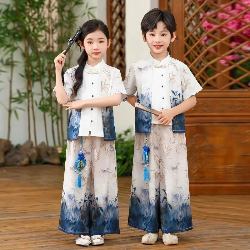 Children's Hanfu Performance Costume Boys/Girls' Chinese Ancient Tang 2-piece Set Kids' Breathable Top Pants Clothing Set LJ714
Children's Hanfu Performance Costume Boys/Girls' Chinese Ancient Tang 2-piece Set Kids' Breathable Top Pants Clothing Set LJ714