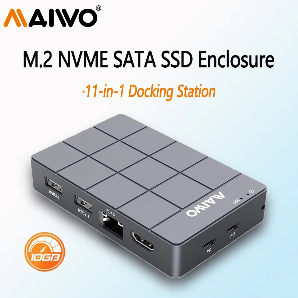MAIWO M.2 NVMe SATA SSD Корпус 11-в-1 USB C Hub с 10 Гбит/с 4K HDMI PD100W RJ45 Ethernet USB 3.1 Док-станция для ПК
MAIWO M.2 NVMe SATA SSD Корпус 11-в-1 USB C Hub с 10 Гбит/с 4K HDMI PD100W RJ45 Ethernet USB 3.1 Док-станция для ПК