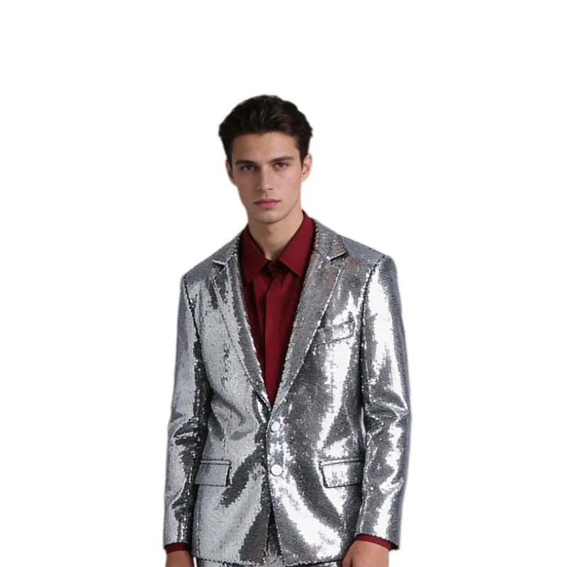 Men's Slim Fit Silver Sequin Casual Blazer Glitter Suit Jacket for Party Bar Concert Shiny Stage Performance Fashion Costume
Men's Slim Fit Silver Sequin Casual Blazer Glitter Suit Jacket for Party Bar Concert Shiny Stage Performance Fashion Costume