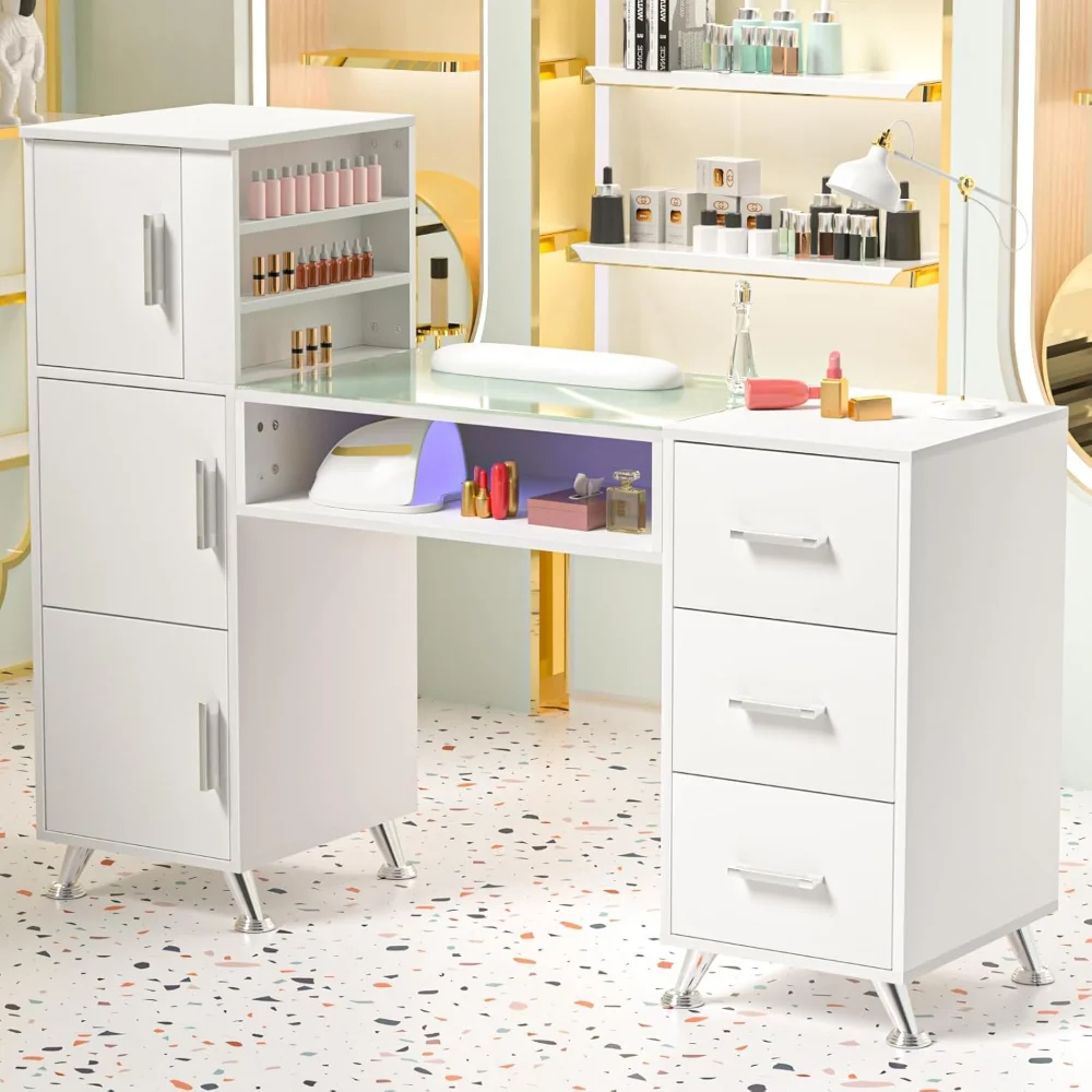 Professional Manicure Table Nail Desk for Nail Tech with Tempered Glass Top, 8 Reinforced Legs & 10 Storage
Professional Manicure Table Nail Desk for Nail Tech with Tempered Glass Top, 8 Reinforced Legs & 10 Storage