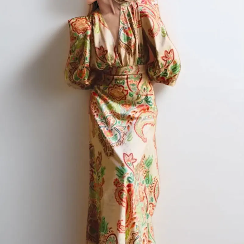New Women's Dress V-neck Lantern Sleeves High Waist Design Fashion Party Birthday Elegant Long Skirt
New Women's Dress V-neck Lantern Sleeves High Waist Design Fashion Party Birthday Elegant Long Skirt