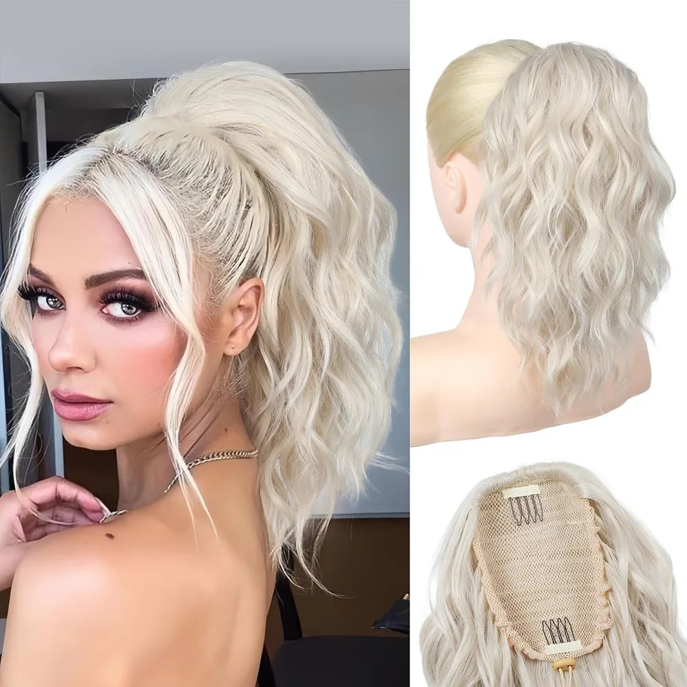 European and American new style ponytail wigs for ladies, white-golden water ripple short curly hair with drawstring ponytail
European and American new style ponytail wigs for ladies, white-golden water ripple short curly hair with drawstring ponytail