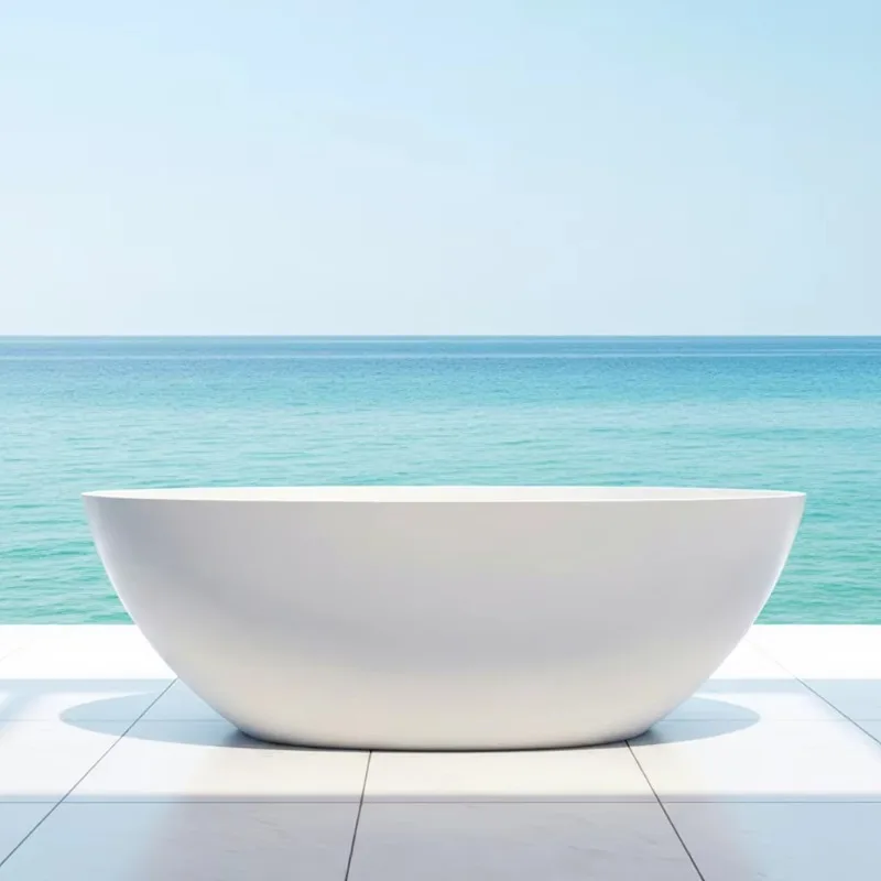 Современная минималистичная отдельностоящая ванна из искусственного камня овальной формы для дизайнерских ванных комнат
Современная минималистичная отдельностоящая ванна из искусственного камня овальной формы для дизайнерских ванных комнат