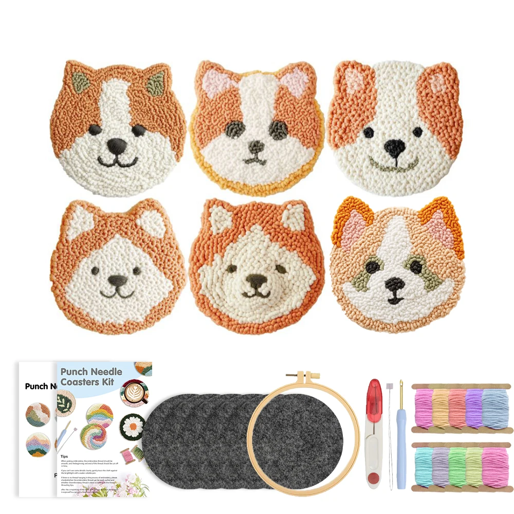 DIY Cute Dog Punch Needle Coaster Kit Tufting Coaster Kit Beginner Magic Needle Embroidery kit with Yarn Rug Hooking Design Kit 
DIY Cute Dog Punch Needle Coaster Kit Tufting Coaster Kit Beginner Magic Needle Embroidery kit with Yarn Rug Hooking Design Kit