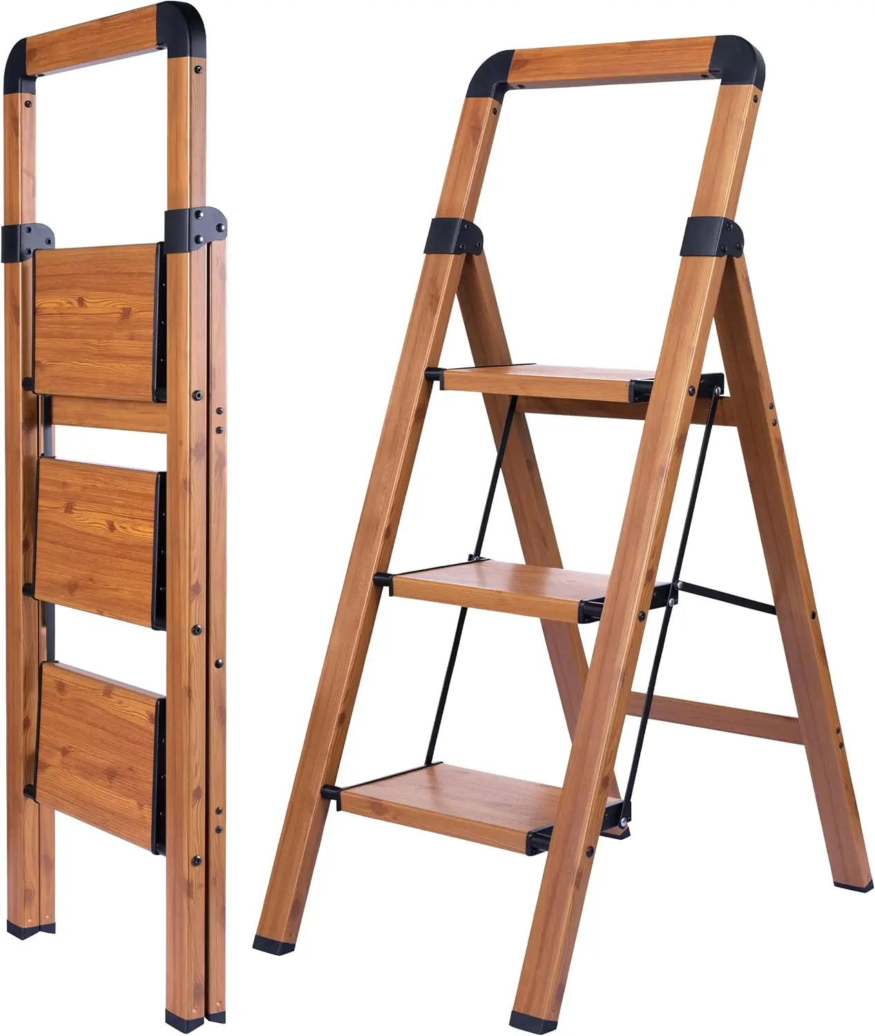 Folding 3-Step Aluminum Step Ladder with Woodgrain Finish, Anti-Slip Design for Home Kitchen Office, Supports 330 lbs
Folding 3-Step Aluminum Step Ladder with Woodgrain Finish, Anti-Slip Design for Home Kitchen Office, Supports 330 lbs