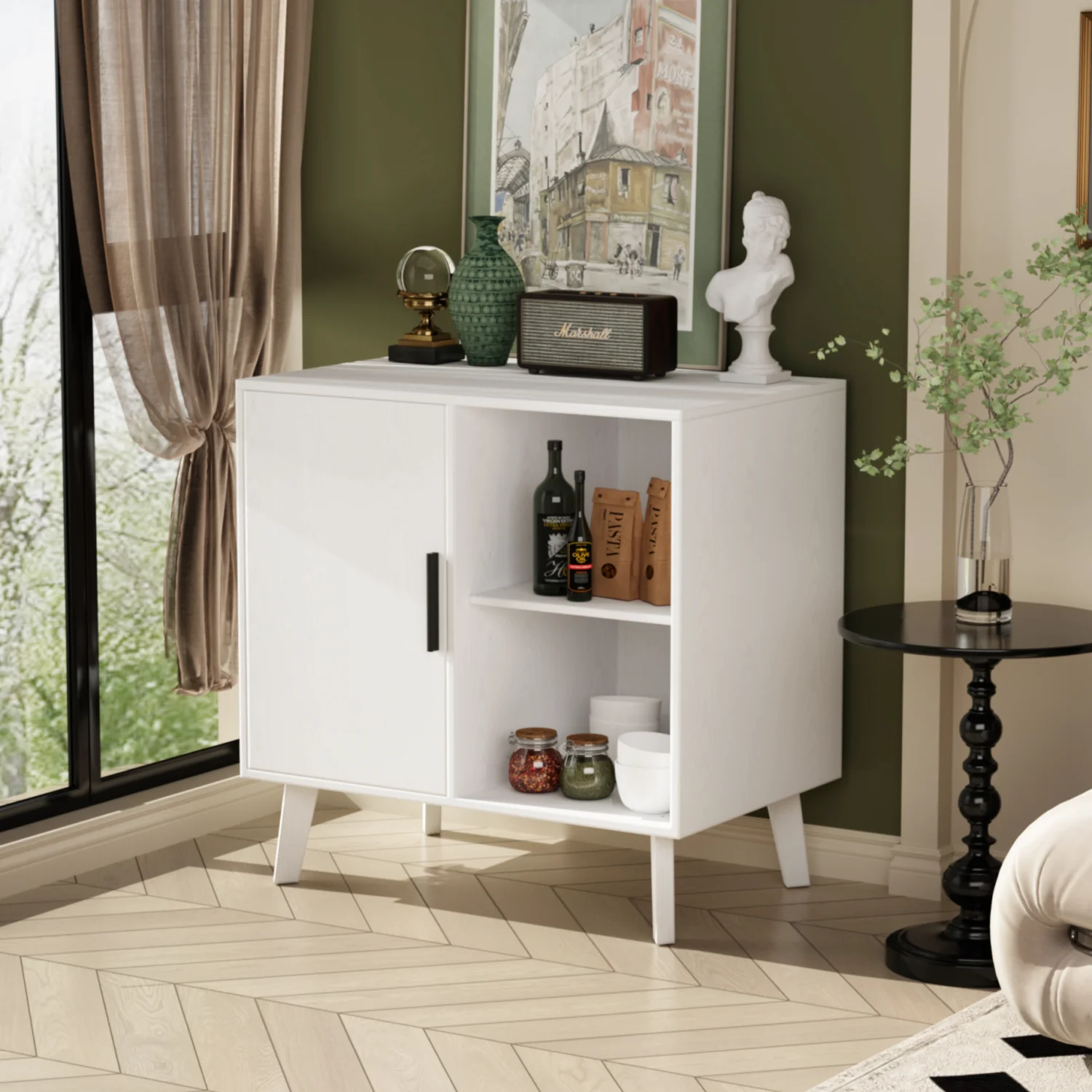 Sideboard Buffet Kitchen Storage Cabinet, Accent Cabinet with Solid Wood Feet for Decorated Doors, Dining Room, Hallway, Cupboar
Sideboard Buffet Kitchen Storage Cabinet, Accent Cabinet with Solid Wood Feet for Decorated Doors, Dining Room, Hallway, Cupboar