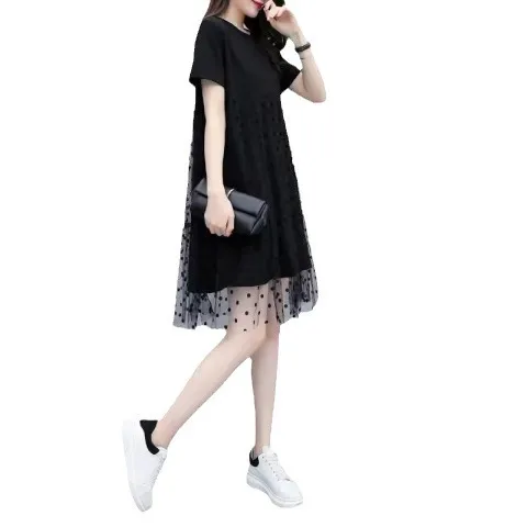 New Spring and Summer Fashionable and Personalized Black Polka Dot Lace Women's Plus Size Short Sleeve Net Short Dress
New Spring and Summer Fashionable and Personalized Black Polka Dot Lace Women's Plus Size Short Sleeve Net Short Dress