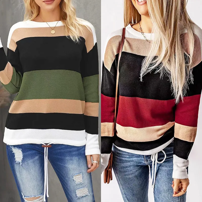 New autumn sweater women's fashion crew neck striped cute contrasting colors and thin winter pullover sweater
New autumn sweater women's fashion crew neck striped cute contrasting colors and thin winter pullover sweater