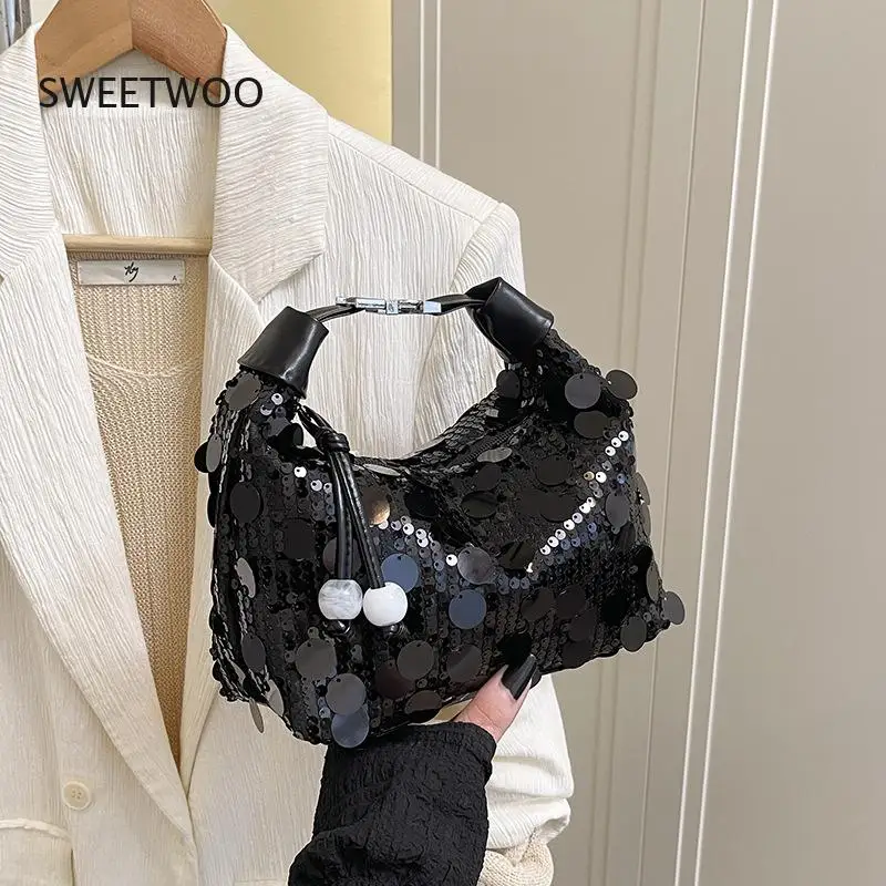 Sequin Disc Hobo Bag With Knot Handle Drawstring Detail
Sequin Disc Hobo Bag With Knot Handle Drawstring Detail