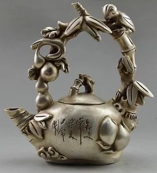 Crafts Arts 8"Chinese fengshui Silver leaf leaf peach cucurbit bamboo Wine Tea Pot Flagon real Brass
Crafts Arts 8"Chinese fengshui Silver leaf leaf peach cucurbit bamboo Wine Tea Pot Flagon real Brass