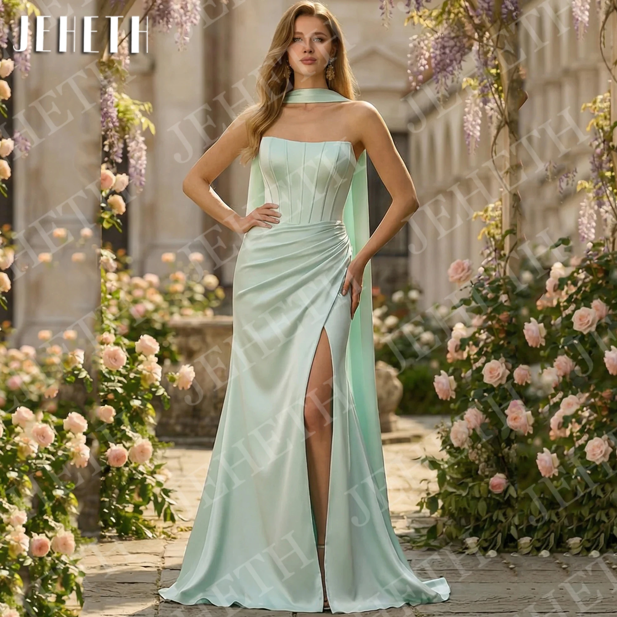 JEHETH Satin Evening Dress Mermaid Elegant Woman 2026 Mint Green Strapless High Slit Formal Party Dresses Sleeveless Customized
JEHETH Satin Evening Dress Mermaid Elegant Woman 2026 Mint Green Strapless High Slit Formal Party Dresses Sleeveless Customized