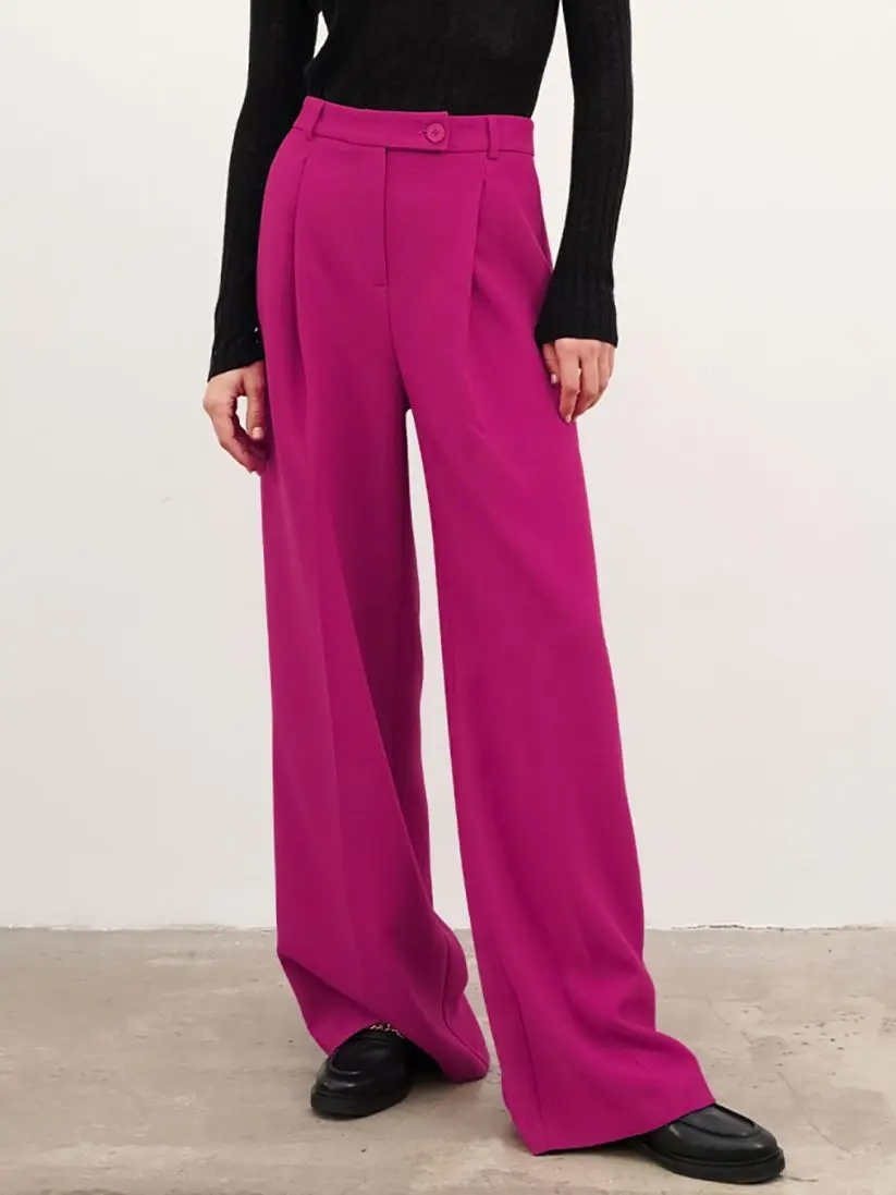 Rose Pink Elegant Pleated Suit Pants Women High Waisted Wide Legs Pants Loose Trousers Casual Ladies Office Floor-Length Pants
Rose Pink Elegant Pleated Suit Pants Women High Waisted Wide Legs Pants Loose Trousers Casual Ladies Office Floor-Length Pants