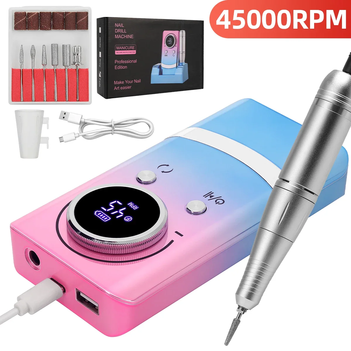 45000RPM Electric Nail Drill Machine Professional Nail Drills For Gel Nails Polish Rechargeable Portable Nail File Manicure Tool
45000RPM Electric Nail Drill Machine Professional Nail Drills For Gel Nails Polish Rechargeable Portable Nail File Manicure Tool