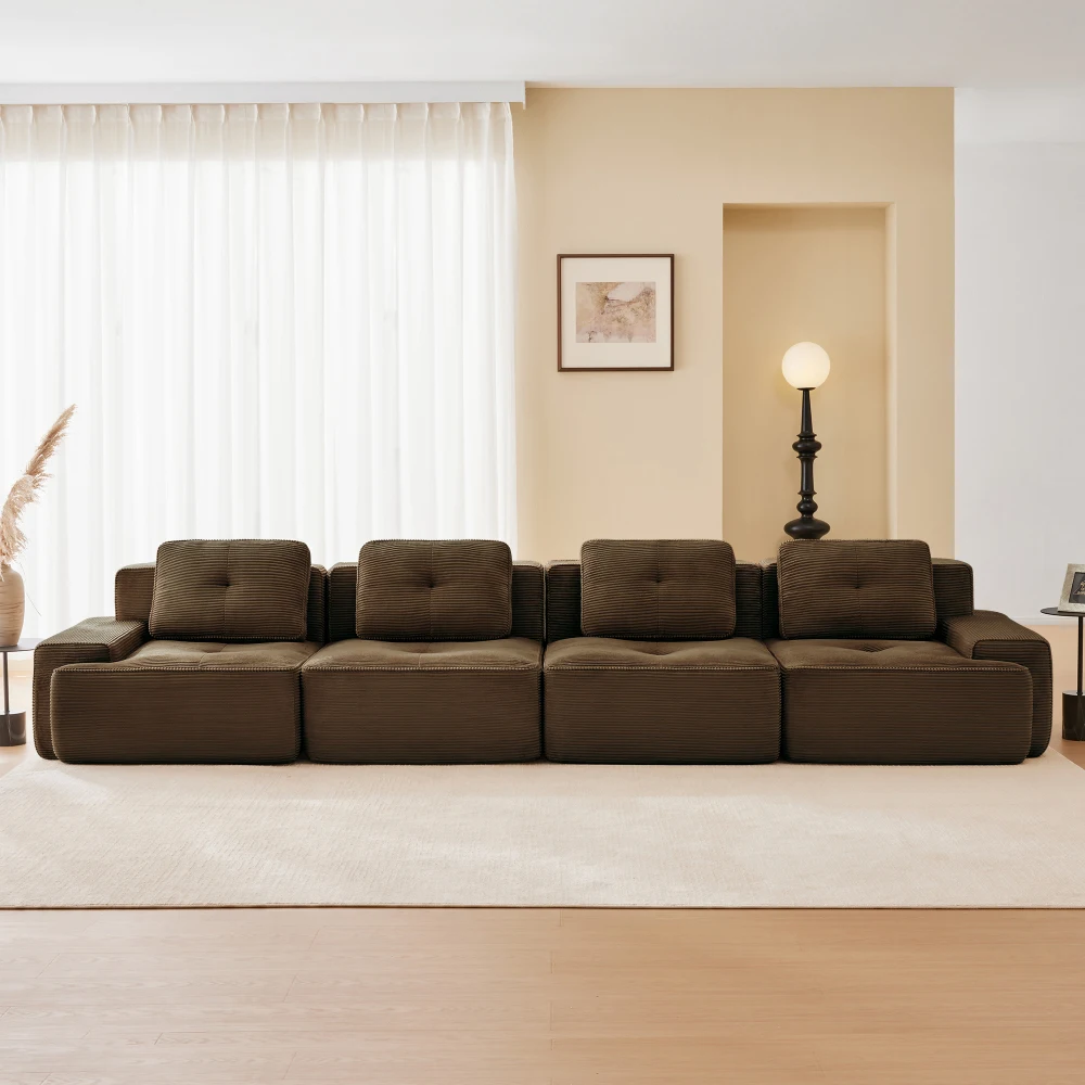 153" Modern Modular Sectional Sofa,Corduroy,4-Seater,Deep Seat,Tufted,Buckle,No Assembly,Anti-slip,Brown
153" Modern Modular Sectional Sofa,Corduroy,4-Seater,Deep Seat,Tufted,Buckle,No Assembly,Anti-slip,Brown