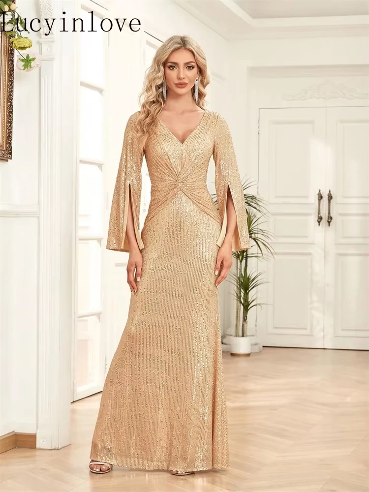 Lucyinlove Luxury V-Neck Long Sleeves Formal Evening Dresses Women 2025 Sequins Wedding Party Maxi Cocktail Gowns
Lucyinlove Luxury V-Neck Long Sleeves Formal Evening Dresses Women 2025 Sequins Wedding Party Maxi Cocktail Gowns