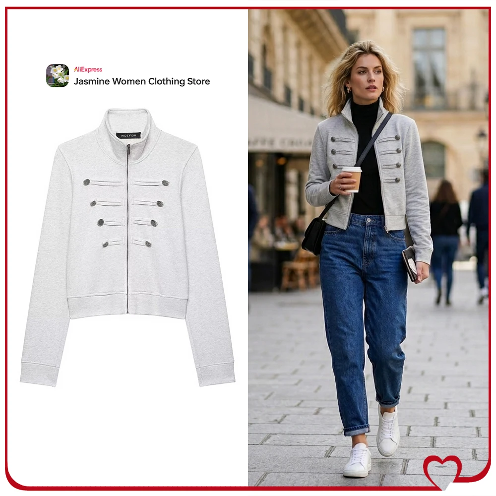 New in Spring & Autumn Button Zip Sweatshirts for Women High Street Gray Marl Jackets Stylish Long Sleeves High Neck Sweatshirts
New in Spring & Autumn Button Zip Sweatshirts for Women High Street Gray Marl Jackets Stylish Long Sleeves High Neck Sweatshirts