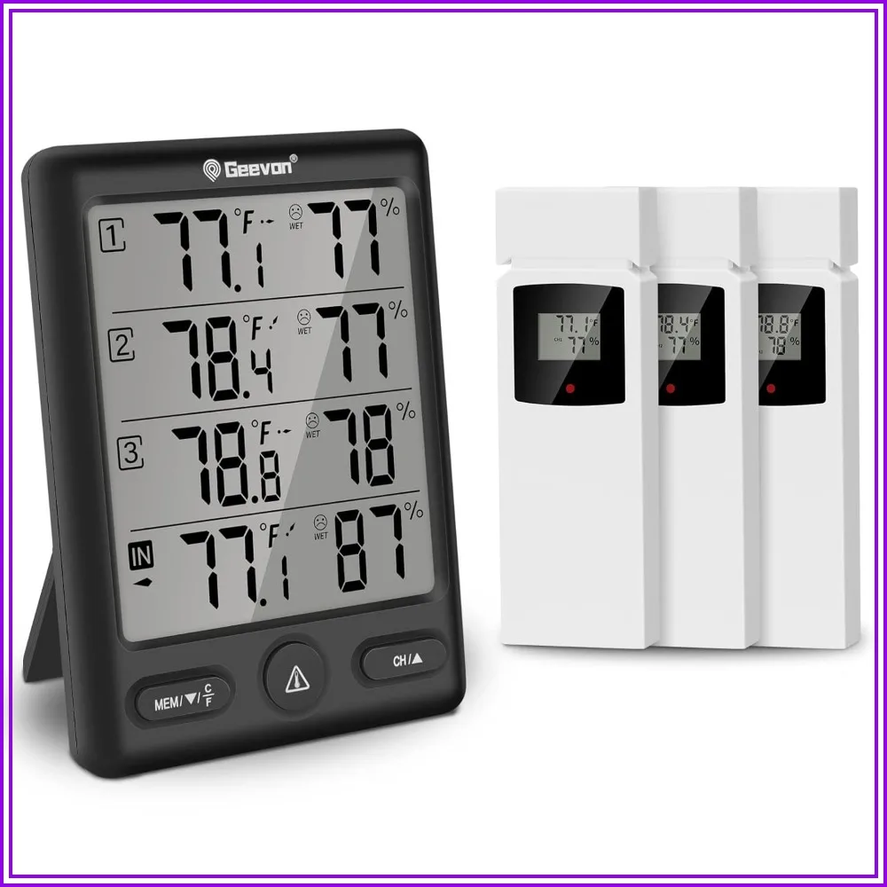 Indoor Outdoor Thermometer with 3 Remote Sensors, Digital Hygrometer, Temperature Humidity Monitor, 200FT Range
Indoor Outdoor Thermometer with 3 Remote Sensors, Digital Hygrometer, Temperature Humidity Monitor, 200FT Range