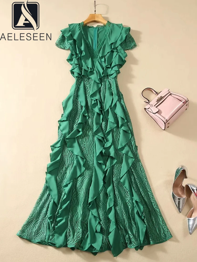 AELESEEN Summer Green Dress For Women Designer Fashion V-Neck Sleeveless Ruffles Spliced Patchwork Lace Black Long Party
AELESEEN Summer Green Dress For Women Designer Fashion V-Neck Sleeveless Ruffles Spliced Patchwork Lace Black Long Party