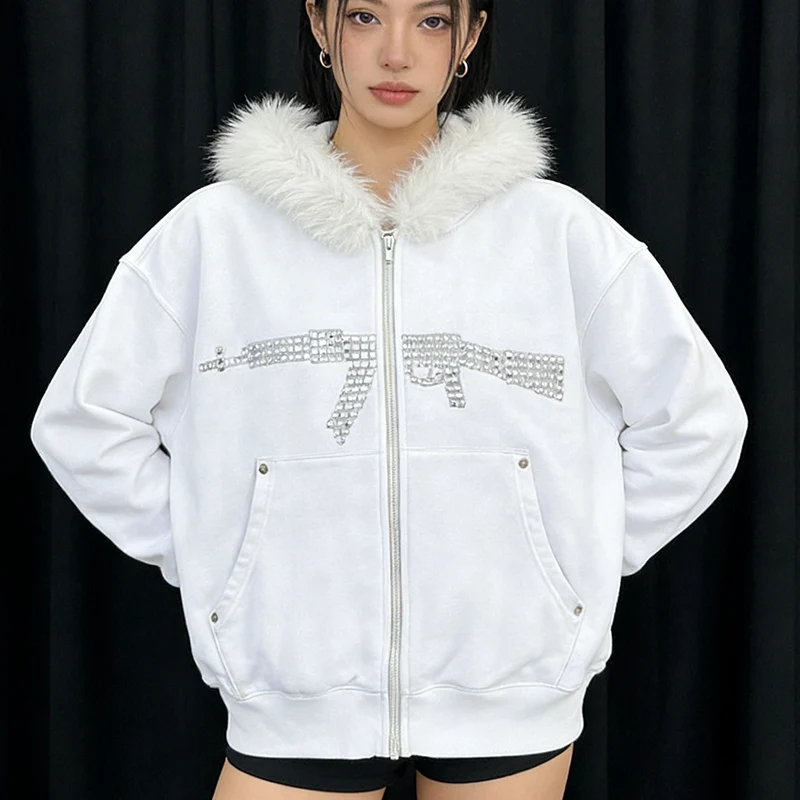 Забавная худи с принтом пулемета и стразами, в американском стиле, с плюшевым капюшоном, длинными рукавами, в стиле Харадзюку, женская уличная одежда в стиле хип-хоп
Забавная худи с принтом пулемета и стразами, в американском стиле, с плюшевым капюшоном, длинными рукавами, в стиле Харадзюку, женская уличная одежда в стиле хип-хоп