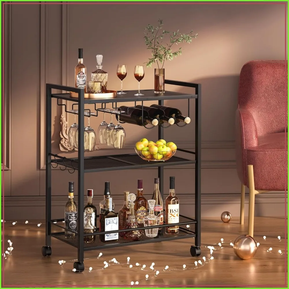 3-Tier Bar Cart with Wine Rack and Glass Holder, Lockable Wheels, Mobile Kitchen Shelf for Dining Room, Black
3-Tier Bar Cart with Wine Rack and Glass Holder, Lockable Wheels, Mobile Kitchen Shelf for Dining Room, Black
