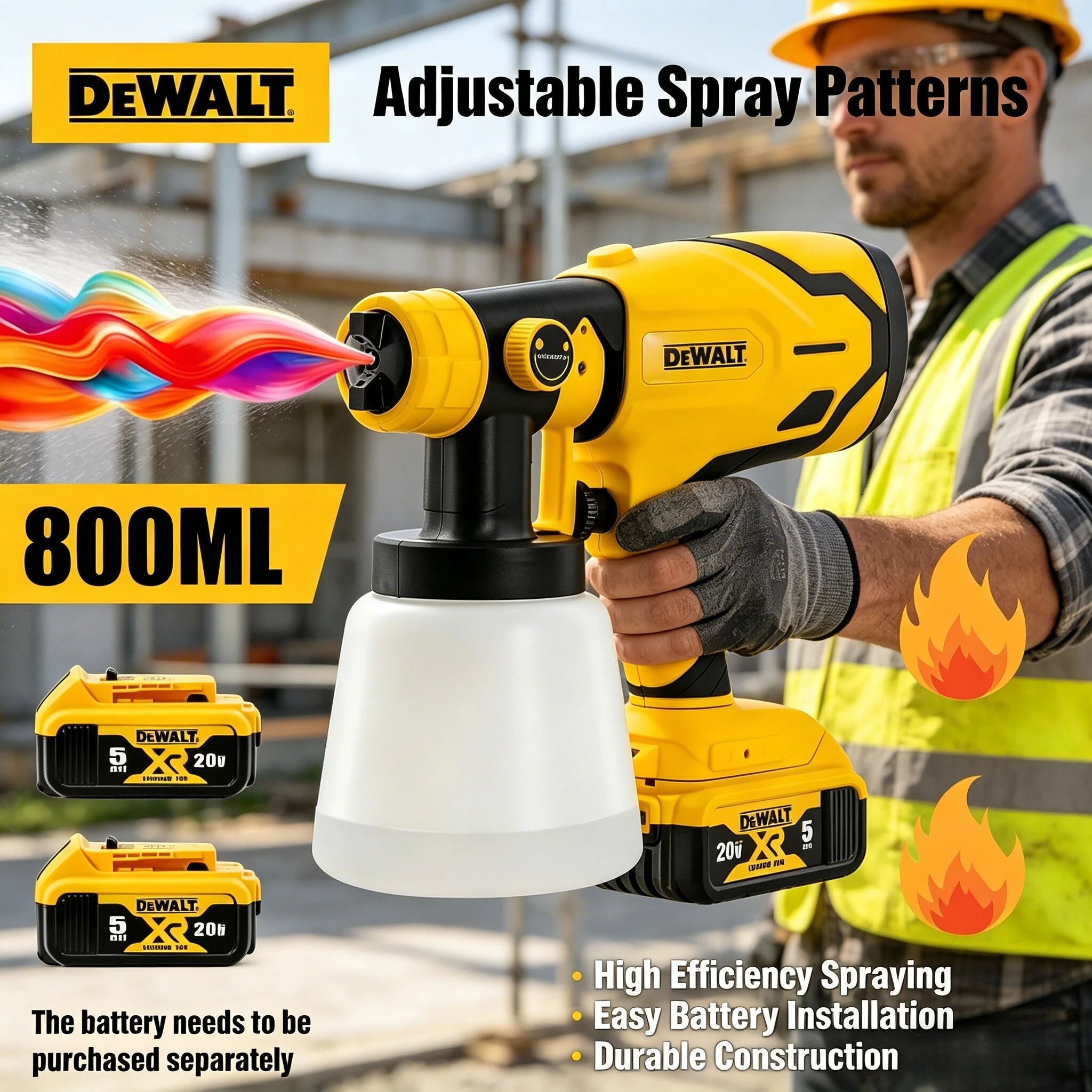 Беспроводной краскопульт DEWALT, 1000 мл, высокомощный, для покраски автомобилей, мебели и стальных изделий – электрический аэрограф для профессионалов
Беспроводной краскопульт DEWALT, 1000 мл, высокомощный, для покраски автомобилей, мебели и стальных изделий – электрический аэрограф для профессионалов