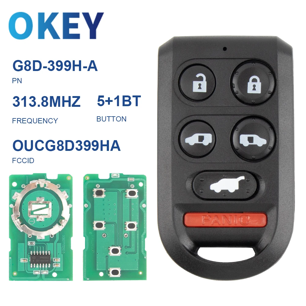 Дистанционный ключ Okey OUCG8D399HA 313,8 МГц для Honda Odyssey EX EXL 2005 2006 2007 2008 2009 2010 Смарт-ключ без ключа 
Дистанционный ключ Okey OUCG8D399HA 313,8 МГц для Honda Odyssey EX EXL 2005 2006 2007 2008 2009 2010 Смарт-ключ без ключа