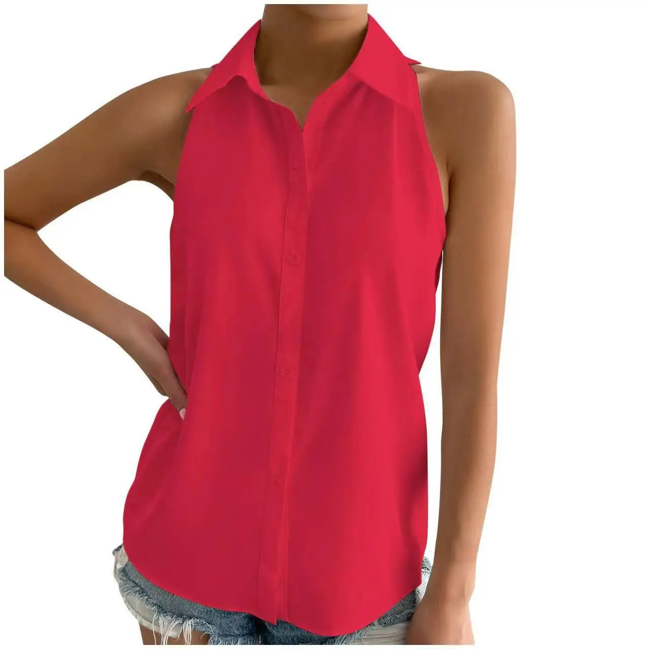 Women's Sleeveless Tank Tops Button Down Shirts Solid Color Casual Loose V Neck Blouse For Work Blouses Female Chiffon Shirts
Women's Sleeveless Tank Tops Button Down Shirts Solid Color Casual Loose V Neck Blouse For Work Blouses Female Chiffon Shirts