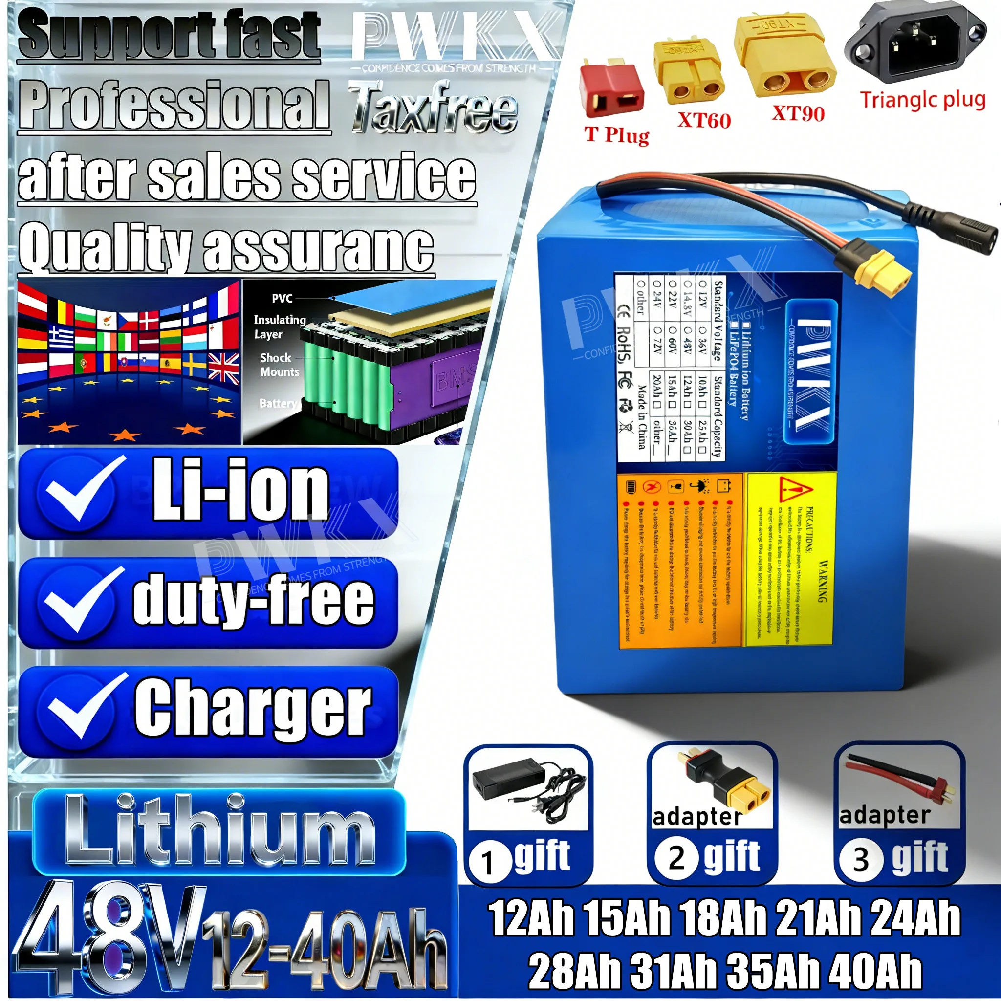 new A product 48V 12Ah 15Ah 18Ah 21Ah 28Ah 35Ah 40Ah Li-ion battery pack Built in BMS 2000W High Power For E-scooter motorcycle
new A product 48V 12Ah 15Ah 18Ah 21Ah 28Ah 35Ah 40Ah Li-ion battery pack Built in BMS 2000W High Power For E-scooter motorcycle