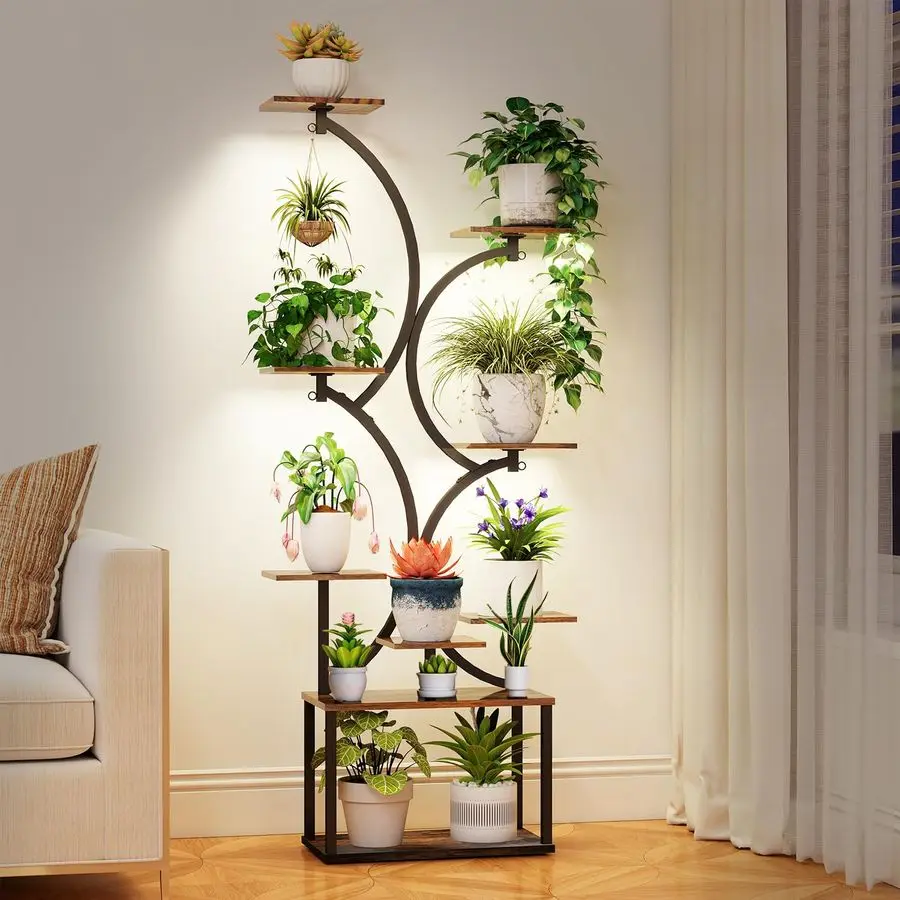 Stand Indoor with Grow Lights, 64 Tall 9Tier SShaped Modern Plant Shelf with Rustic Wood Boards, Decorative Metal Rack for Livin
Stand Indoor with Grow Lights, 64 Tall 9Tier SShaped Modern Plant Shelf with Rustic Wood Boards, Decorative Metal Rack for Livin