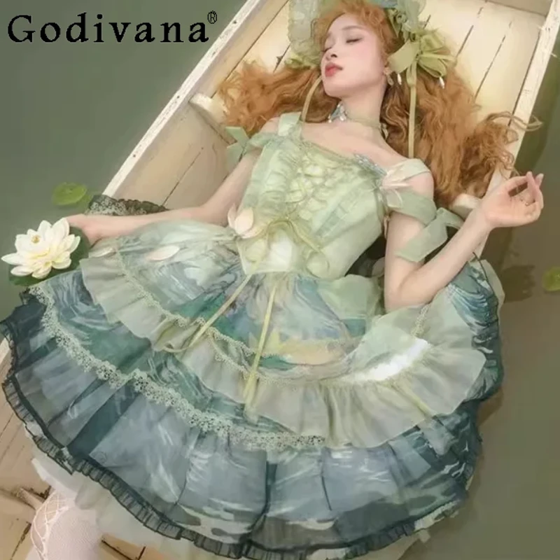 Summer Lolita Girl Sweet Print Fairy Suspender Dress Fashion High Waist A-line Versatile Age Reduction Cake Princess Dresses
Summer Lolita Girl Sweet Print Fairy Suspender Dress Fashion High Waist A-line Versatile Age Reduction Cake Princess Dresses