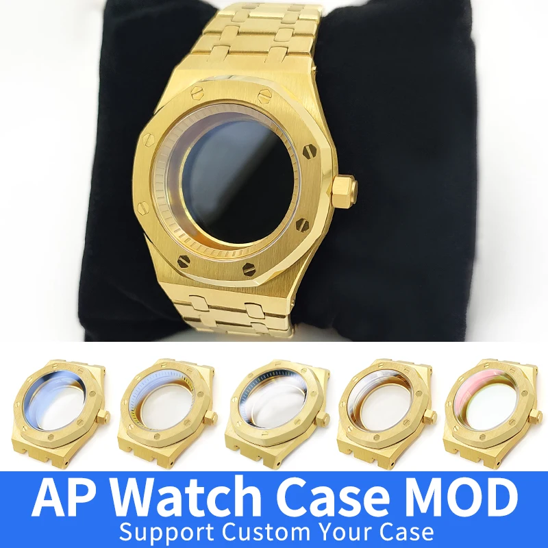 Custom AP Gold Watch Case MOD NH35 NH36 4R36 Stainless Steel Sapphire Glass Caseback Shiny/Brushed Watches Cases Parts
Custom AP Gold Watch Case MOD NH35 NH36 4R36 Stainless Steel Sapphire Glass Caseback Shiny/Brushed Watches Cases Parts