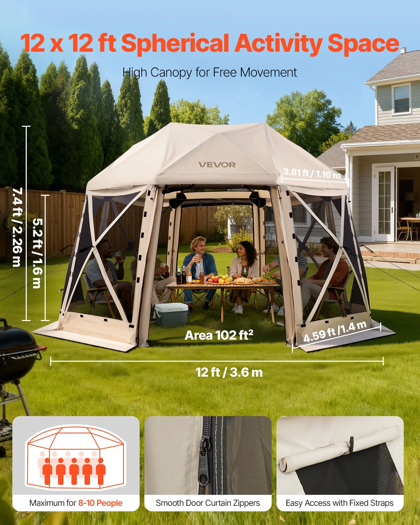 Pop Up Gazebo Screen Tent, 12 X 12 Ft, 13-Sided Spherical Camping Canopy Tent With Removable Top & Carry Bag, Quick-Set &
Pop Up Gazebo Screen Tent, 12 X 12 Ft, 13-Sided Spherical Camping Canopy Tent With Removable Top & Carry Bag, Quick-Set &