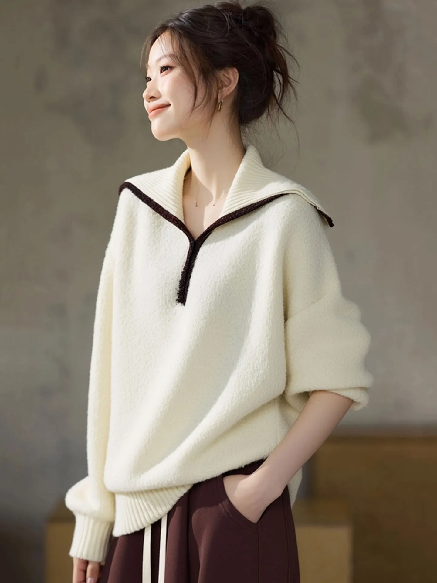 Ele Simple Knitted Sweater f Zipper Long Sve Turn-down Collar Faionable Winter Top for Women Warm Thermal Outerwear
Ele Simple Knitted Sweater f Zipper Long Sve Turn-down Collar Faionable Winter Top for Women Warm Thermal Outerwear