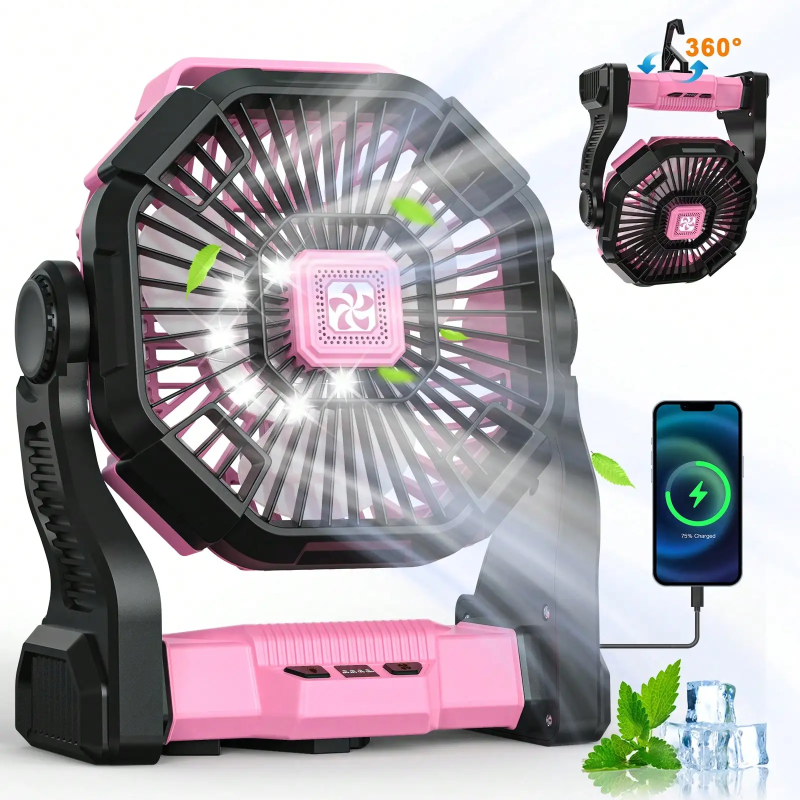 Cold Air Battery Powered Fan With LED Lantern,Dual Motor Camping Fan, 4-Speed Adjustable Desktop Fan With Hook, Portable Outdoor Fan, Suitable For Tents, Power Outages, And Construction Sites
Cold Air Battery Powered Fan With LED Lantern,Dual Motor Camping Fan, 4-Speed Adjustable Desktop Fan With Hook, Portable Outdoor Fan, Suitable For Tents, Power Outages, And Construction Sites