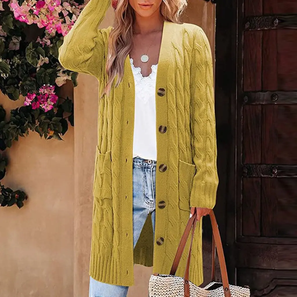 Women's Fashion Long Knitted Cardigan Coat Solid Color Pocket Single-Breasted Autumn Winter Sweater Outerwear
Women's Fashion Long Knitted Cardigan Coat Solid Color Pocket Single-Breasted Autumn Winter Sweater Outerwear