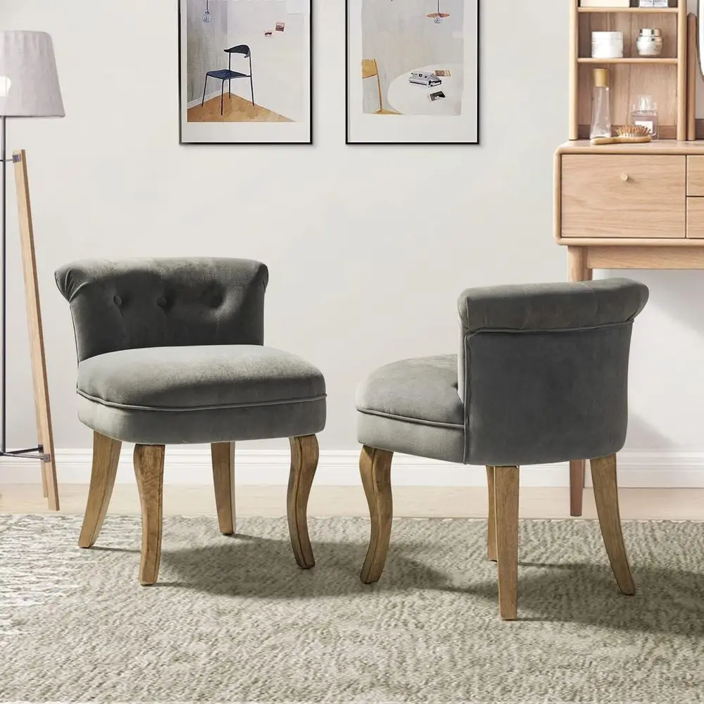 Gray Velvet Low Back Vanity Chair and Stool Set for Makeup or Living Room, Suitable for Women and Girls
Gray Velvet Low Back Vanity Chair and Stool Set for Makeup or Living Room, Suitable for Women and Girls