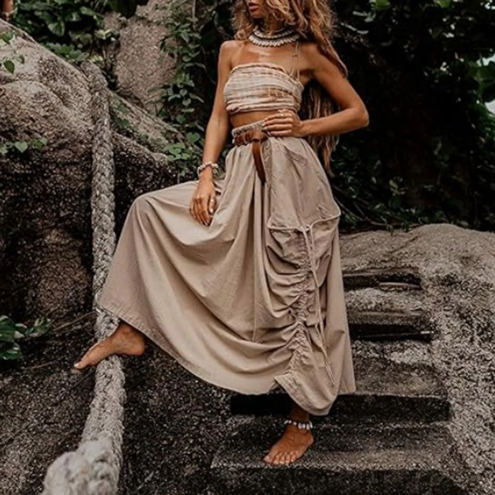 Women's Bohemian Skirt Loose Casual Cotton Dress Drawstring Large Pockets Holiday Elastic Waist Cocktail Party Wear Skirt
Women's Bohemian Skirt Loose Casual Cotton Dress Drawstring Large Pockets Holiday Elastic Waist Cocktail Party Wear Skirt