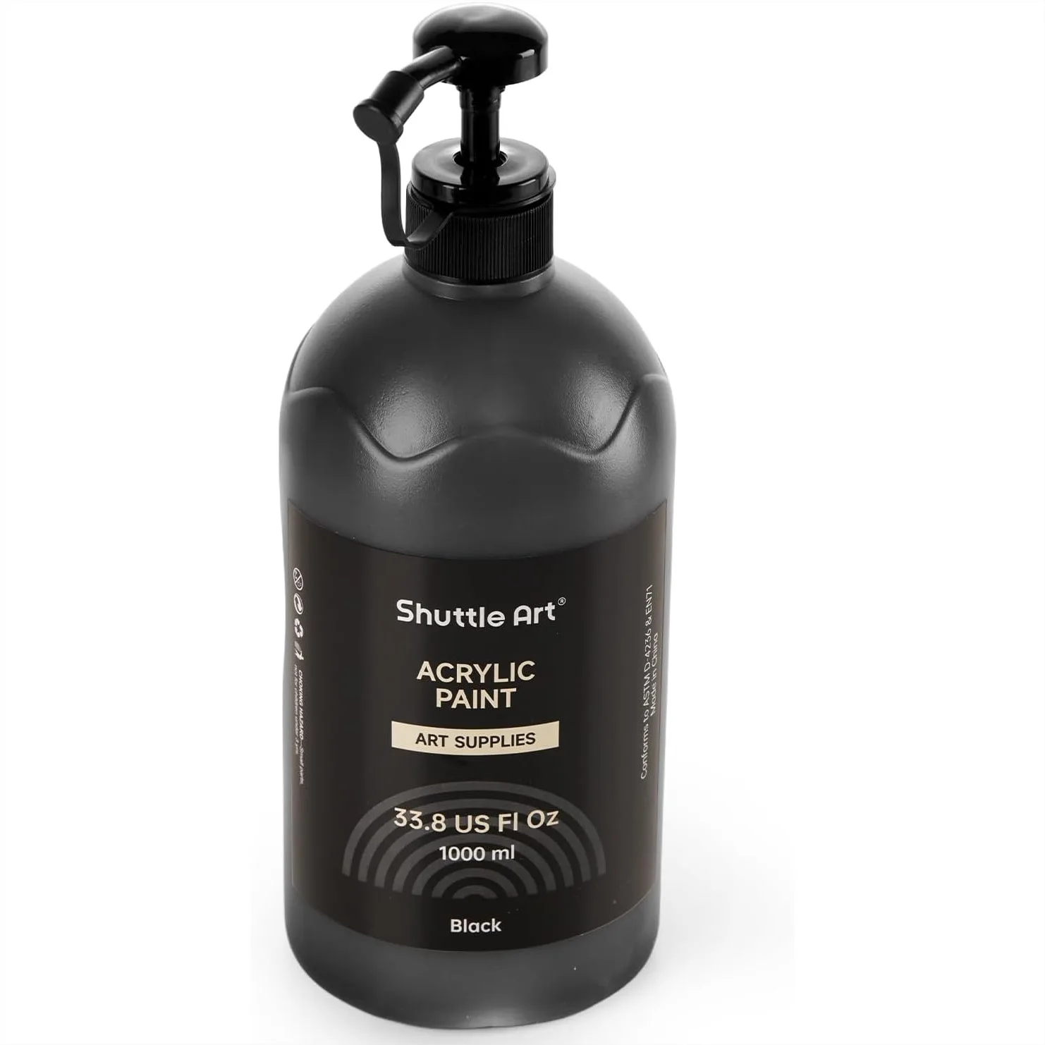 33.8oz Black Acrylic Paint in Pump Bottle with Cover, Fast Drying True Black for Canvas Wood Ceramic Fabric & DIY Crafts
33.8oz Black Acrylic Paint in Pump Bottle with Cover, Fast Drying True Black for Canvas Wood Ceramic Fabric & DIY Crafts