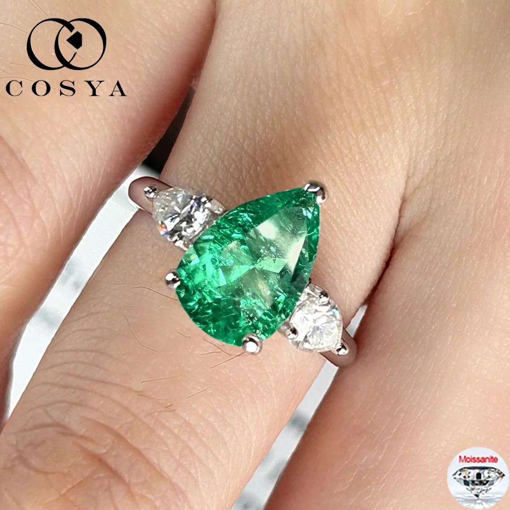 COSYA 1-4CT грушевидной огранки, выращенное в лаборатории колумбийское кольцо с изумрудом, серебро S925, муассанит, обручальное кольцо с тремя камнями, ювелирные украшения для женщин
COSYA 1-4CT грушевидной огранки, выращенное в лаборатории колумбийское кольцо с изумрудом, серебро S925, муассанит, обручальное кольцо с тремя камнями, ювелирные украшения для женщин