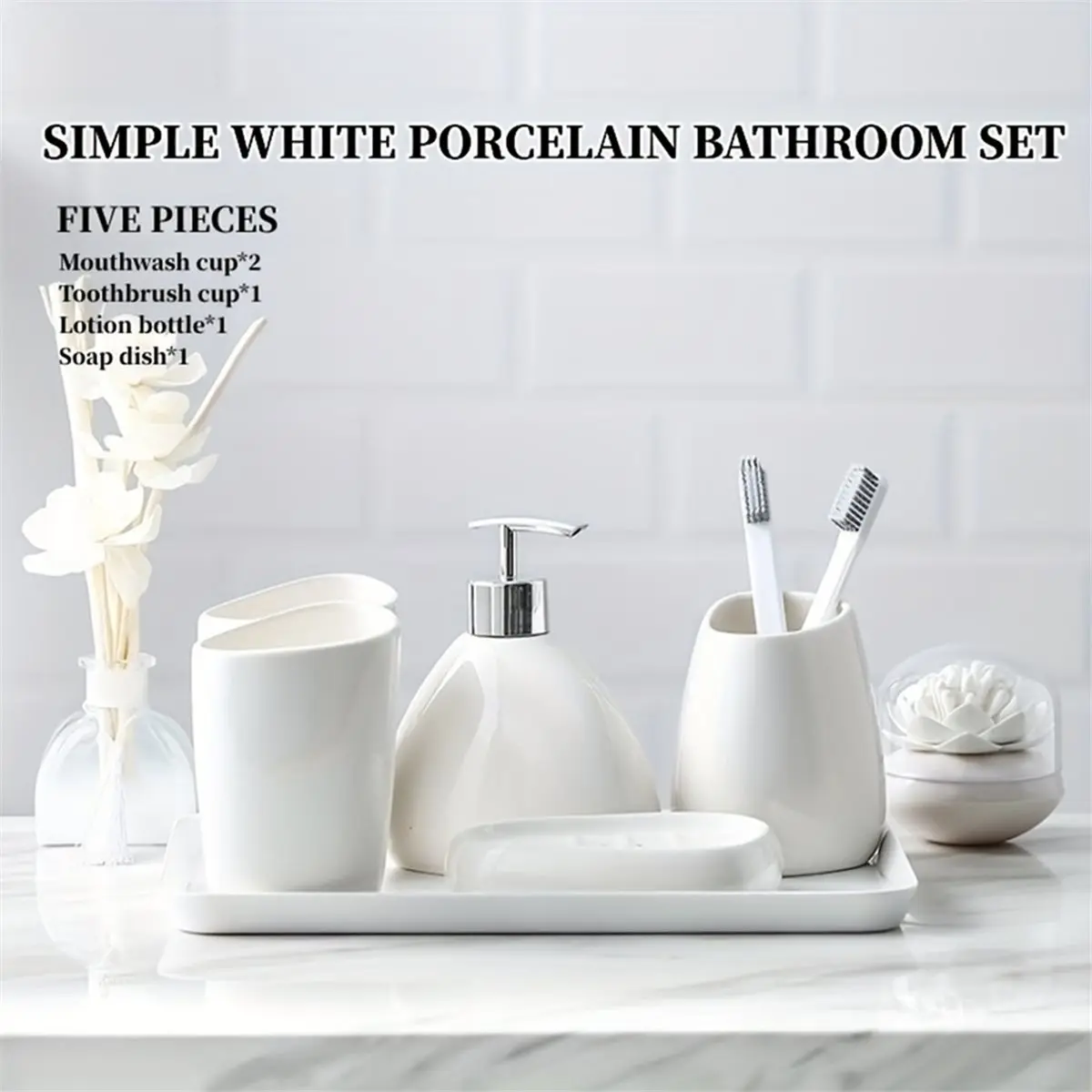 (SPOR) 5 Pcs Modern Ceramic Bathroom Accessory Set with Pump Dispenser Tumbler Toothbrush Holder and Soap Dish BathroomSupplies
(SPOR) 5 Pcs Modern Ceramic Bathroom Accessory Set with Pump Dispenser Tumbler Toothbrush Holder and Soap Dish BathroomSupplies